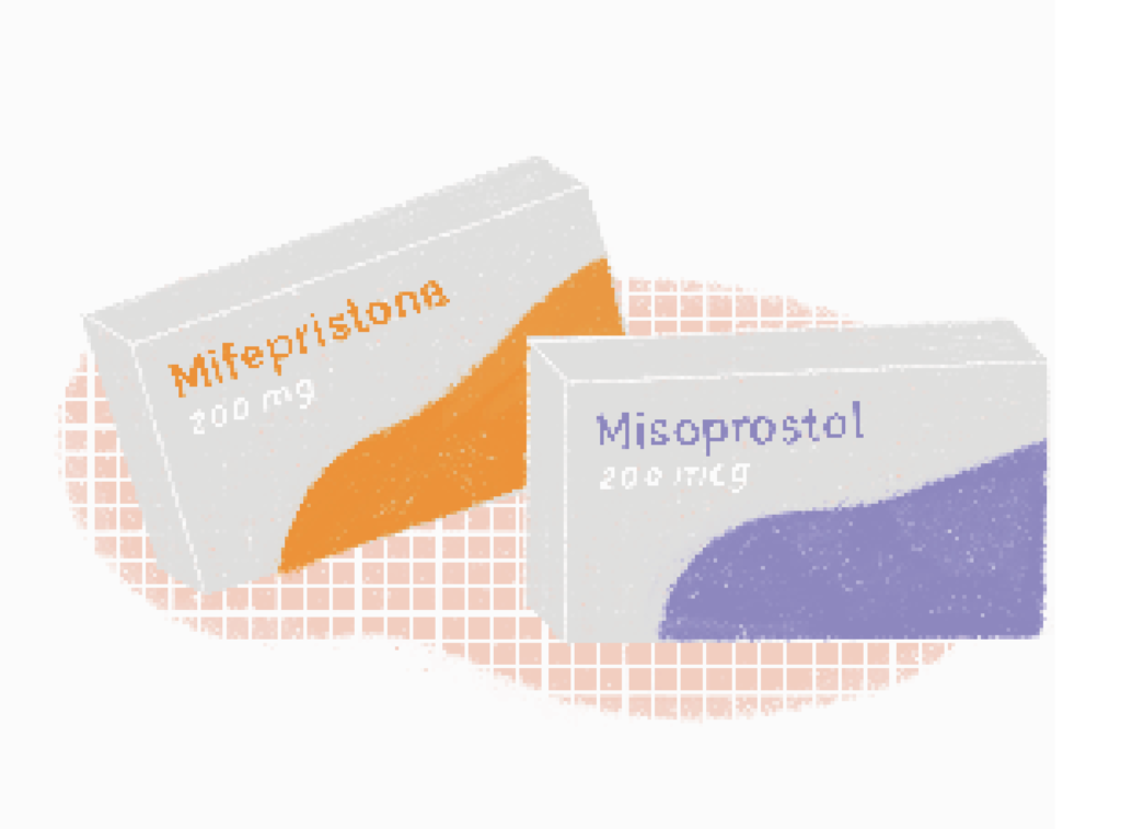 [ILUSTRACIÓN] Una caja de mifepristona 200mg se superpone con una caja de misoprostol 200 mg